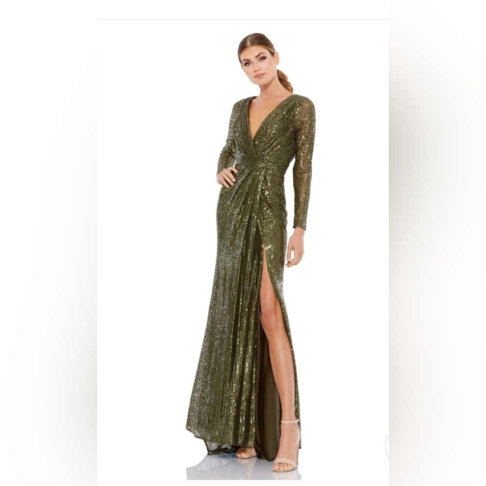 Ieena for Mac Duggal Olive Green Sequin Gown Size 14